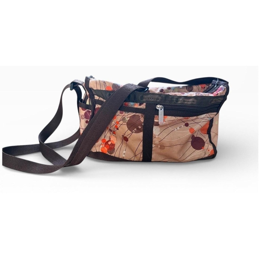 Vintage LeSportsac Crossbody Bag Tan Floral Print Adjustable Strap Medium Size - Picture 3 of 9